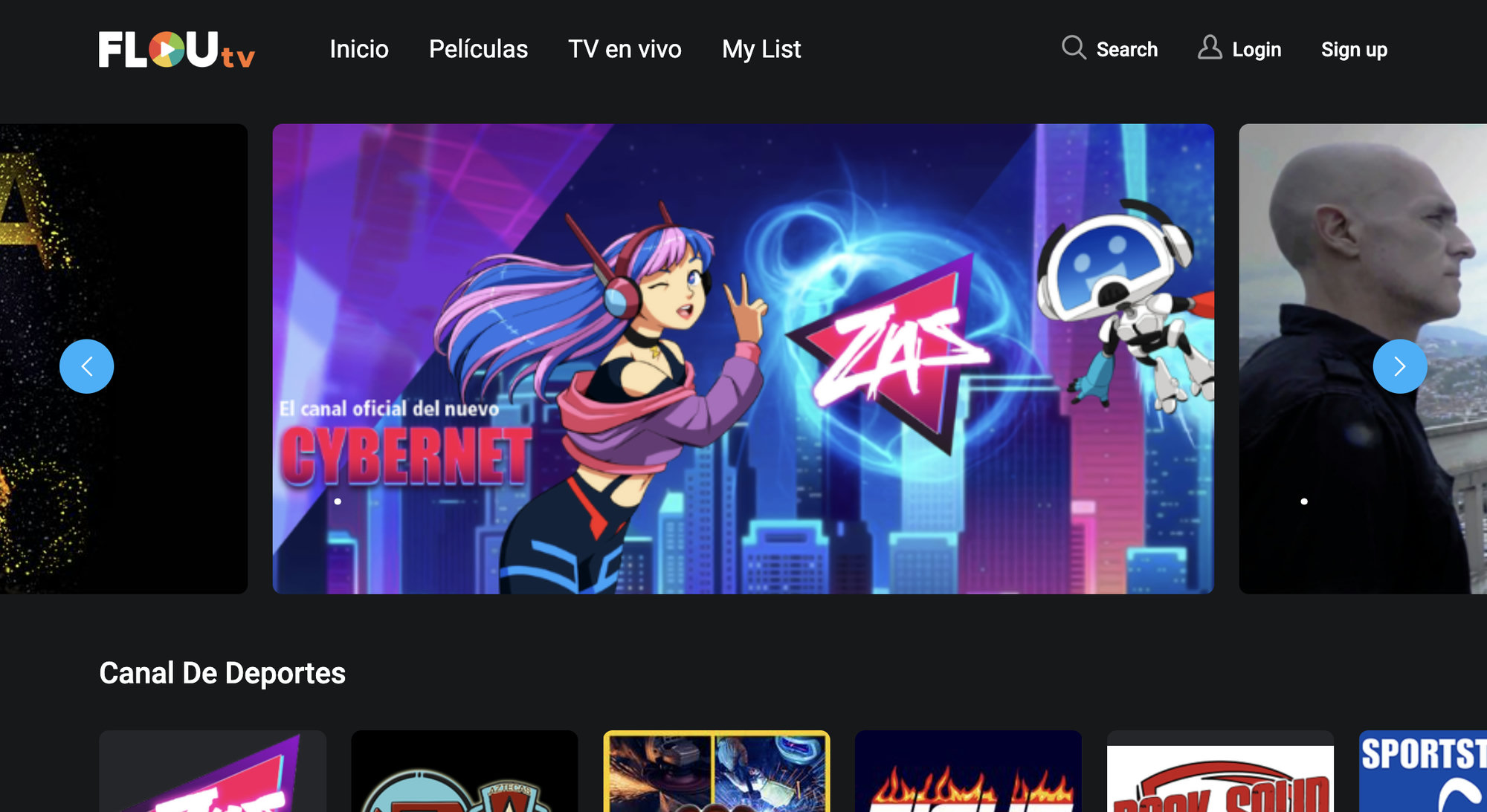 Screenshot of the FlouTV streaming platform